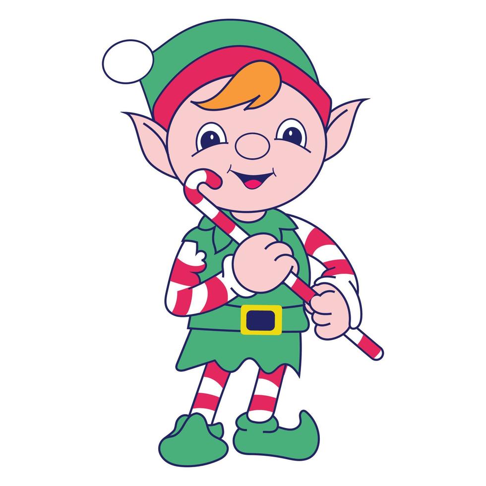 divertido personaje de elfo navideño, lindos elfos ayudantes de santas. vector