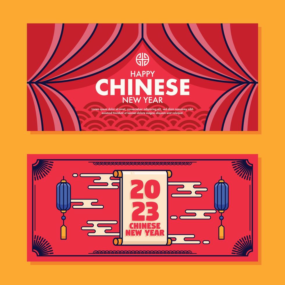 flat horizontal banner chinese new year background vector