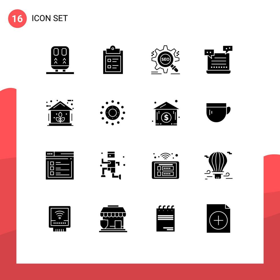 Universal Icon Symbols Group of 16 Modern Solid Glyphs of valentine robot search cart setting Editable Vector Design Elements