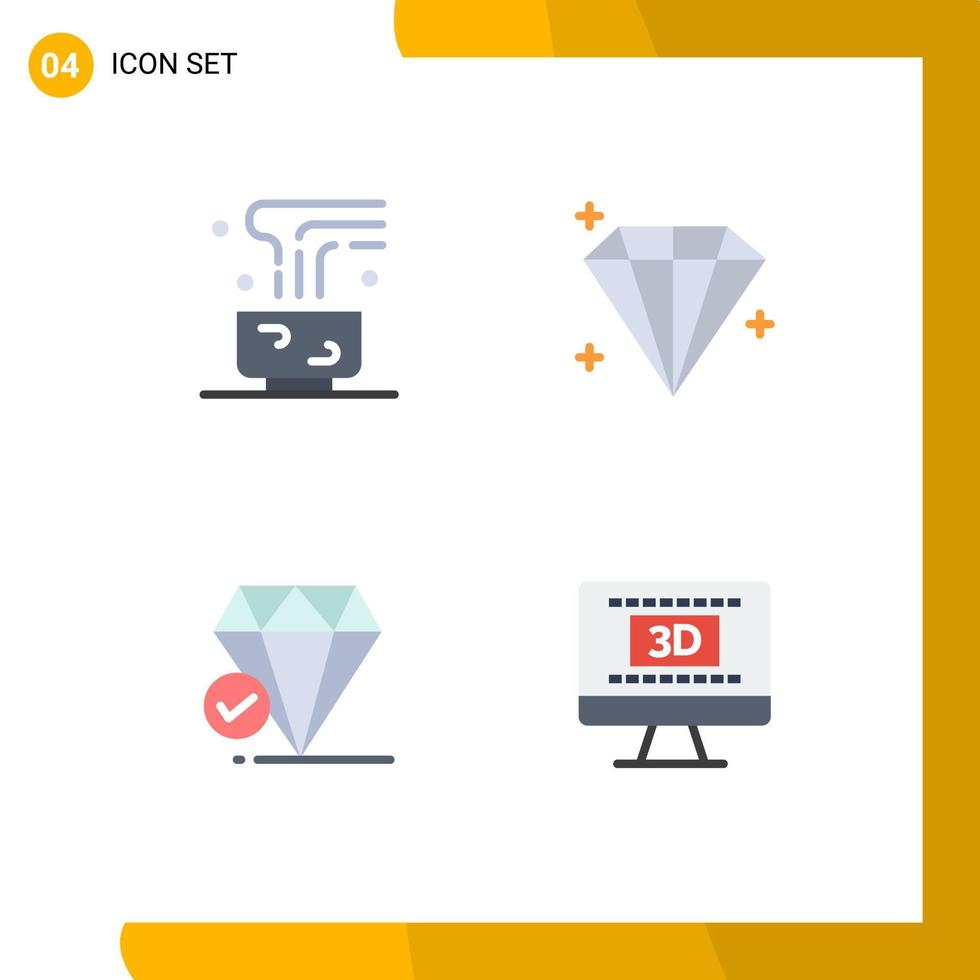 Group of 4 Modern Flat Icons Set for coffee jewel hot drink jewel chalk Editable Vector Design Elements