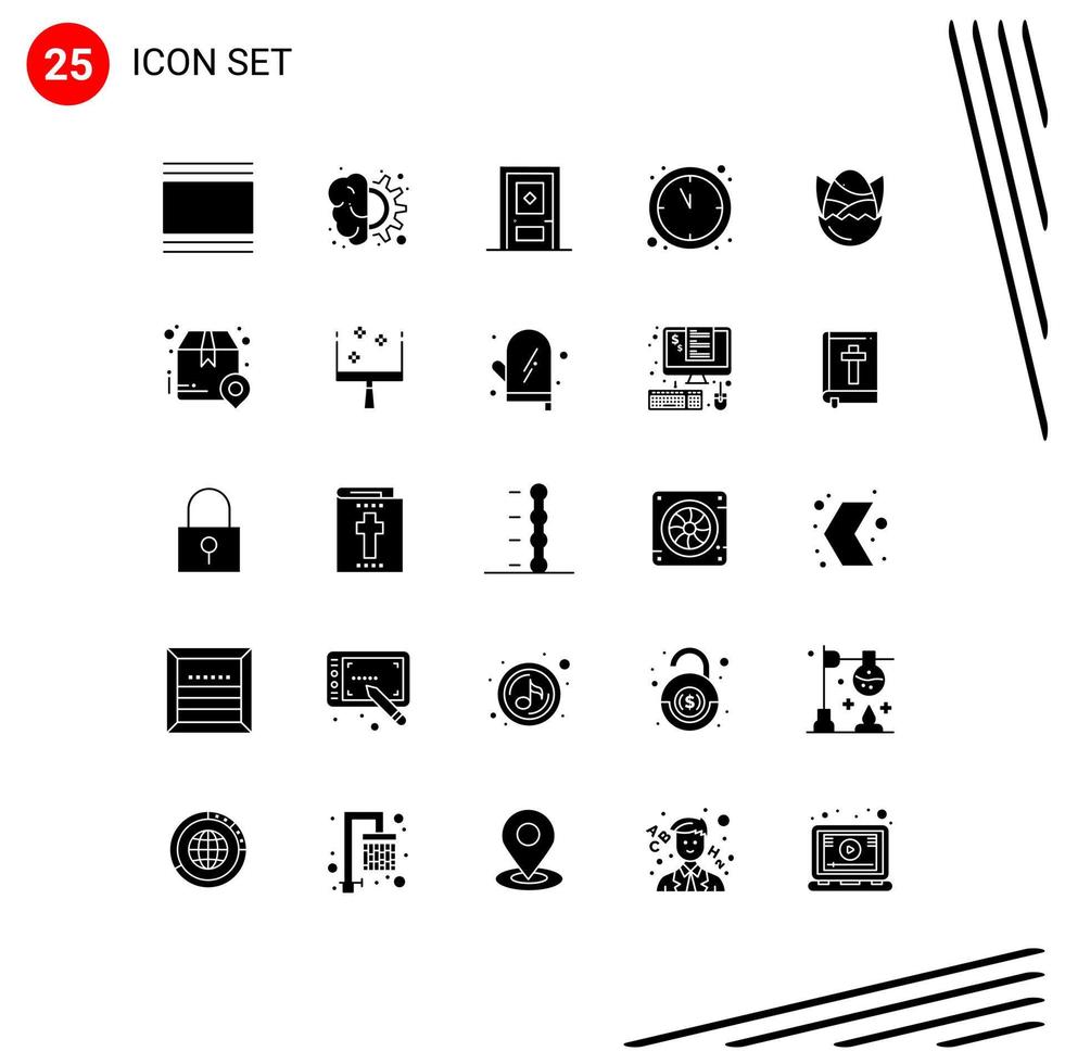 25 Universal Solid Glyphs Set for Web and Mobile Applications egg countdown process clock construction Editable Vector Design Elements