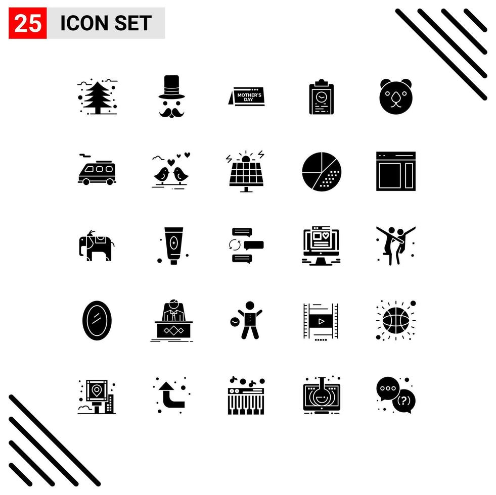 25 Thematic Vector Solid Glyphs and Editable Symbols of training plan hat coach time Editable Vector Design Elements