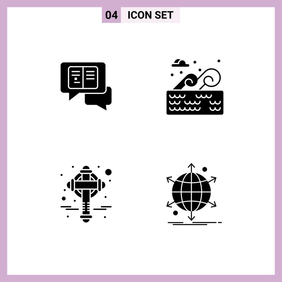 Pack of 4 Modern Solid Glyphs Signs and Symbols for Web Print Media such as chat ireland sms place patrick Editable Vector Design Elements