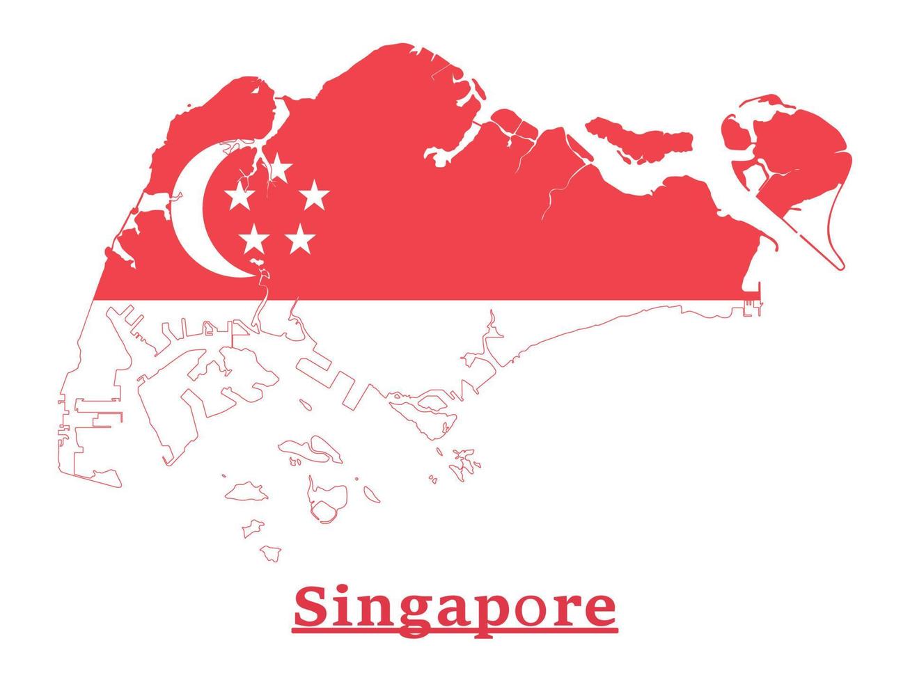 diseño del mapa de la bandera nacional de singapur, ilustración de la bandera del país de singapur dentro del mapa vector