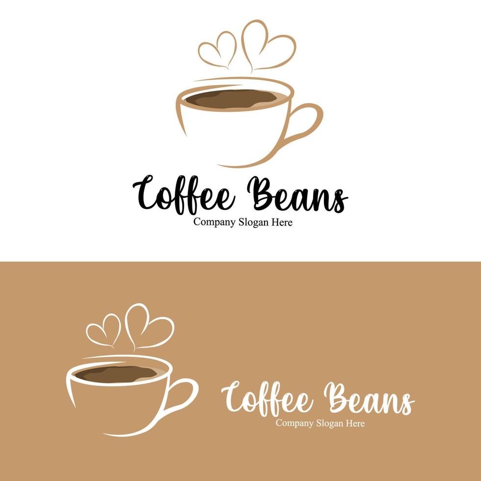 coffee bean drink logo design in brown color vector illustration