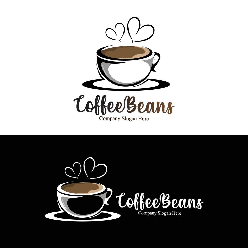 coffee bean drink logo design in brown color vector illustration