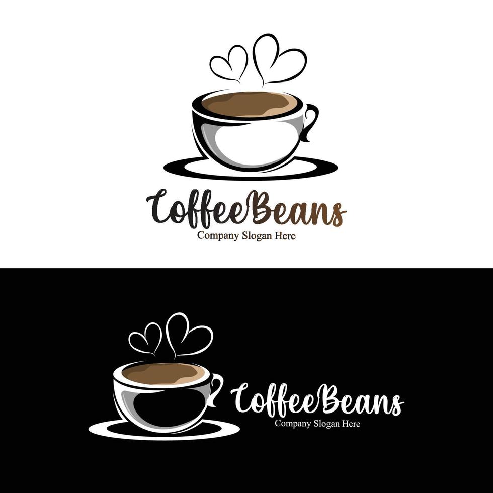 diseño de logotipo de bebida de grano de café en ilustración de vector de color marrón