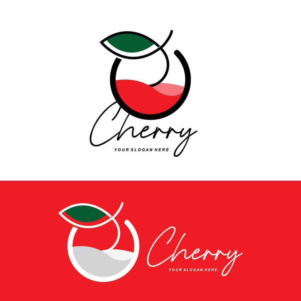 logotipo de fruta de cereza, ilustración vectorial de planta de color rojo, diseño de tienda de frutas, empresa, pegatina, marca de producto vector