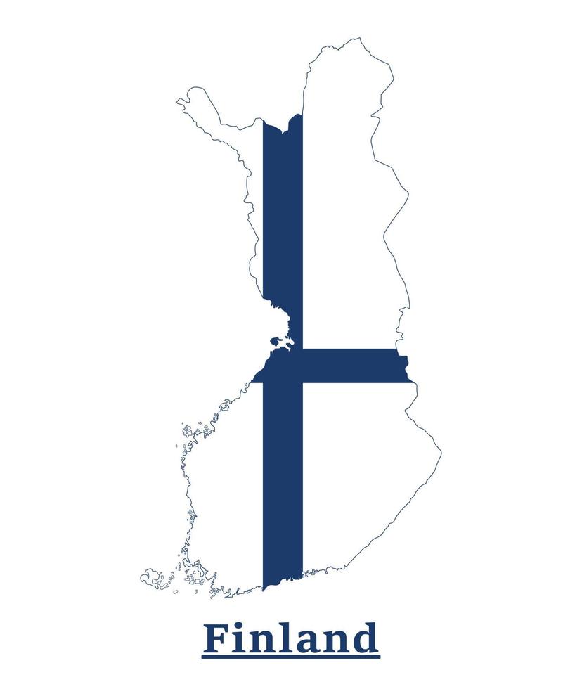 diseño del mapa de la bandera nacional de finlandia, ilustración de la bandera del país de finlandia dentro del mapa vector