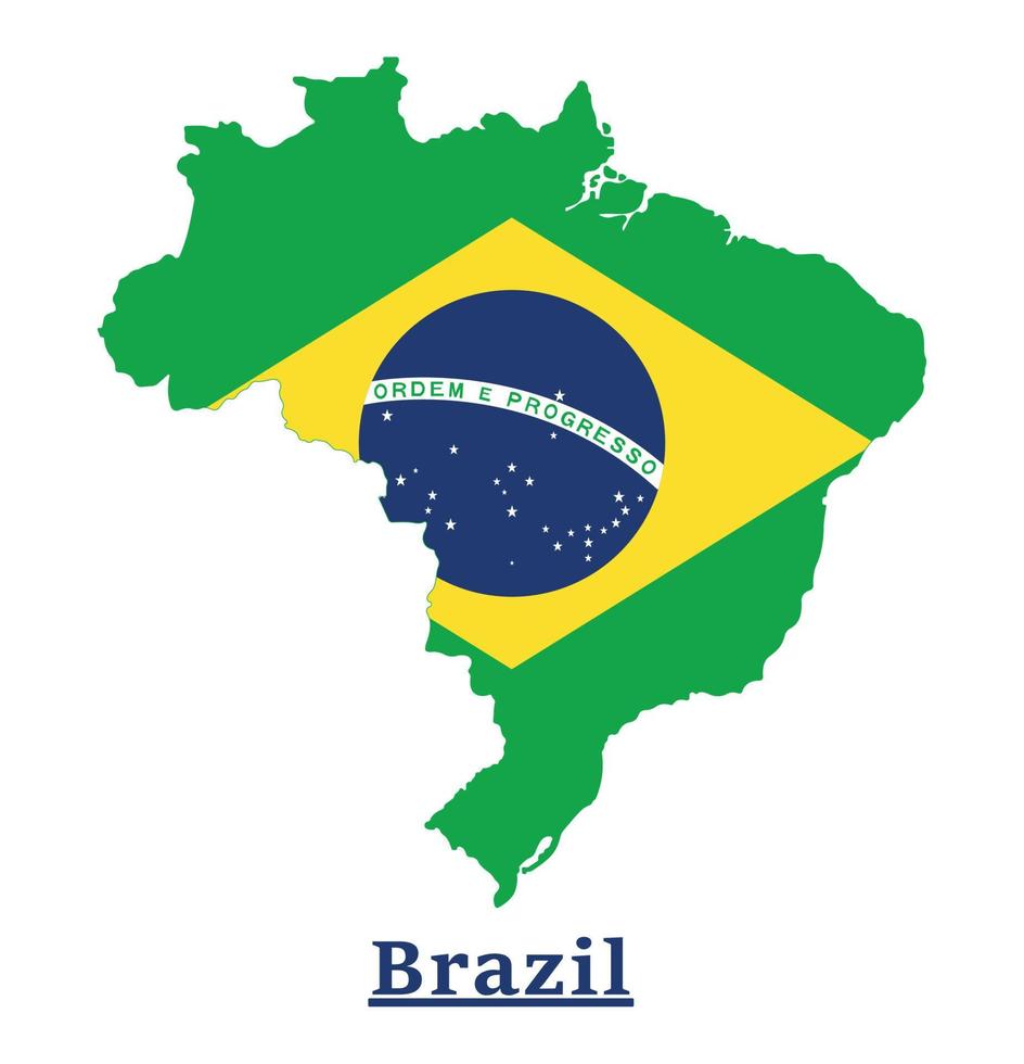 Brazil National Flag Map Design, Illustration Of Brazil Country Flag Inside The Map vector