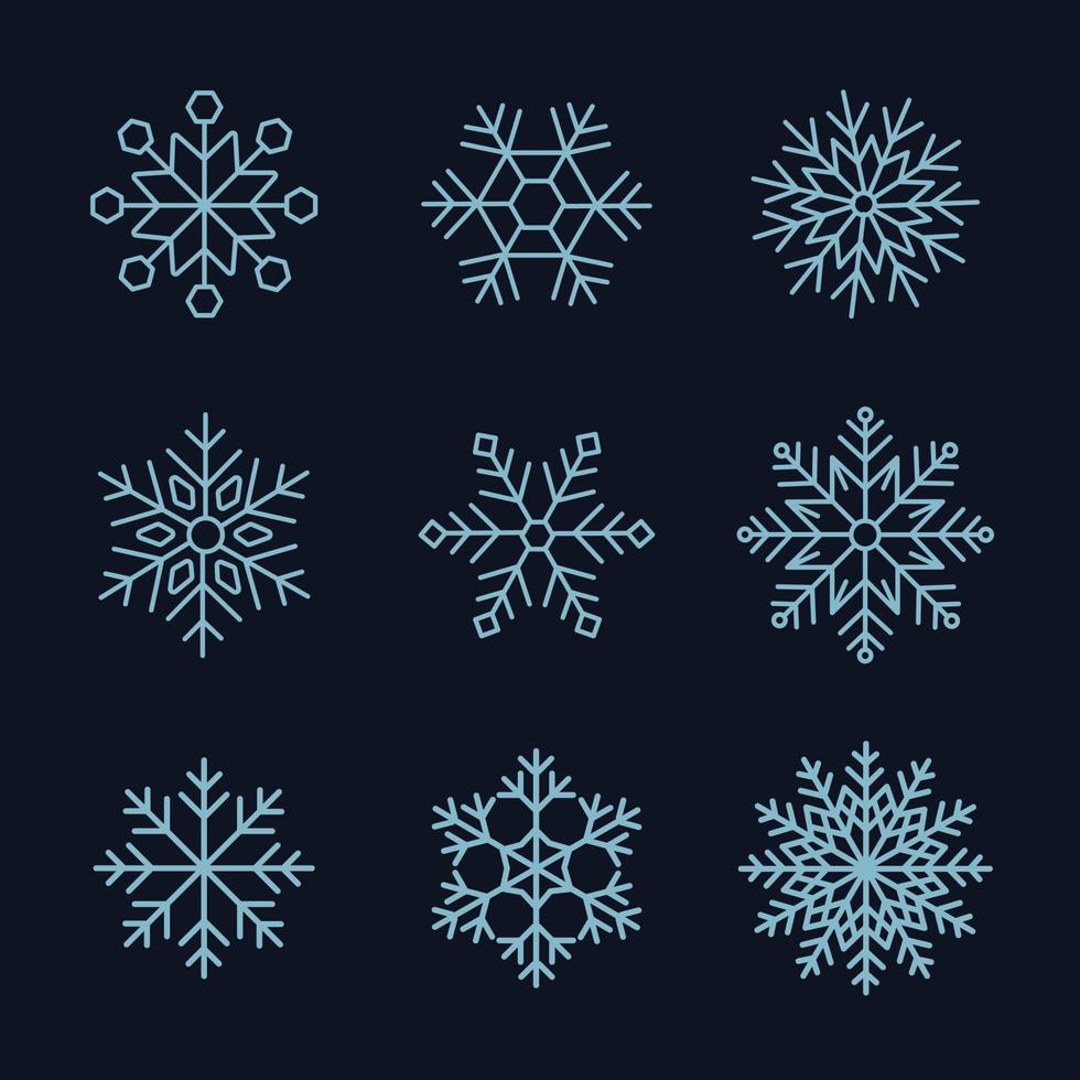 conjunto de copos de nieve diseño de navidad ilustración vectorial vector