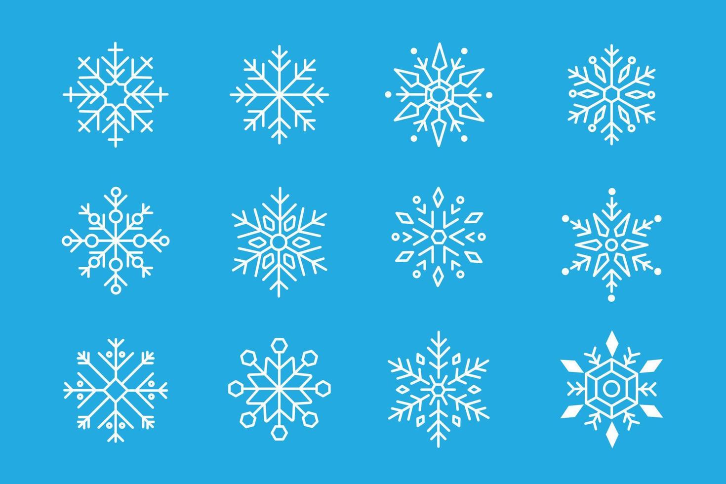 conjunto de copos de nieve diseño de navidad aislado sobre fondo azul ilustración vectorial vector