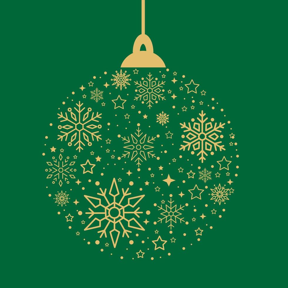 Christmas ball decoration with golden snowflakes on red background vector illustration