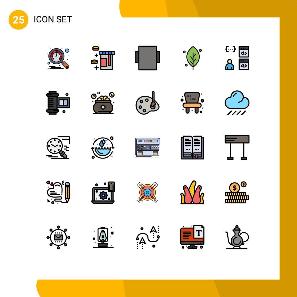 User Interface Pack of 25 Basic Filled line Flat Colors of ancient camera roll develop ecology coding app Editable Vector Design Elements