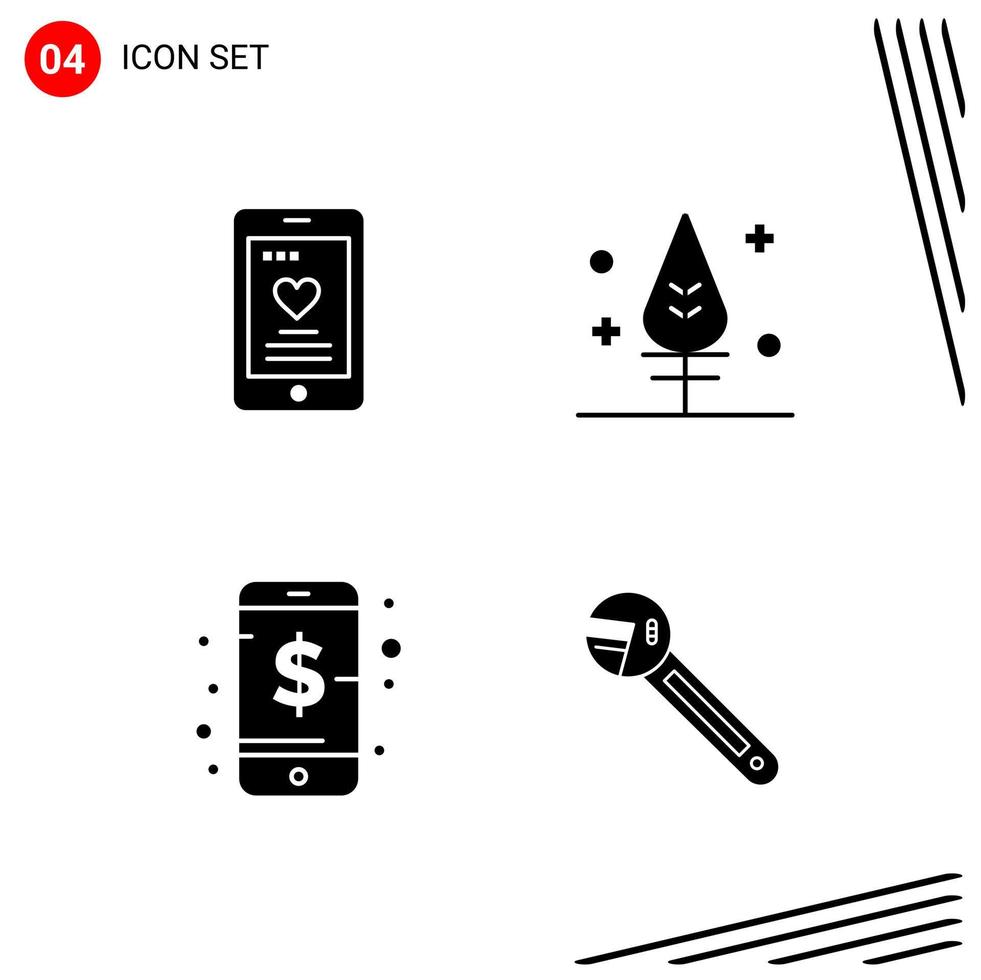 Collection of 4 Vector Icons in solid style Pixle Perfect Glyph Symbols for Web and Mobile Solid Icon Signs on White Background 4 Icons
