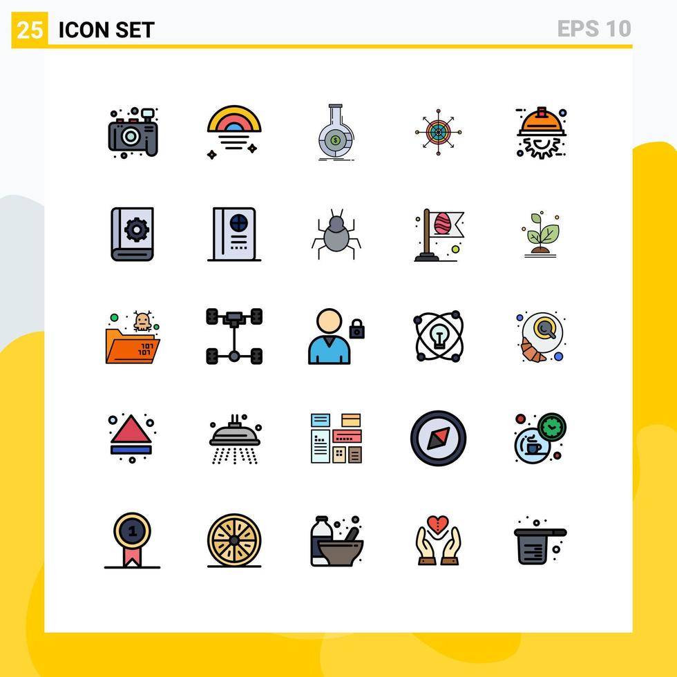 conjunto de pictogramas de 25 colores planos de línea rellena simple de análisis de flecha de automatización foco de dardo elementos de diseño vectorial editables vector