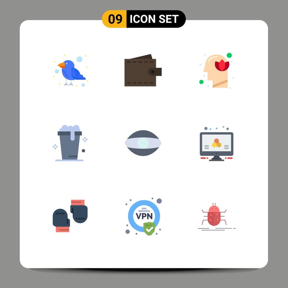 9 User Interface Flat Color Pack of modern Signs and Symbols of cleaning soup wallet glass human Editable Vector Design Elements
