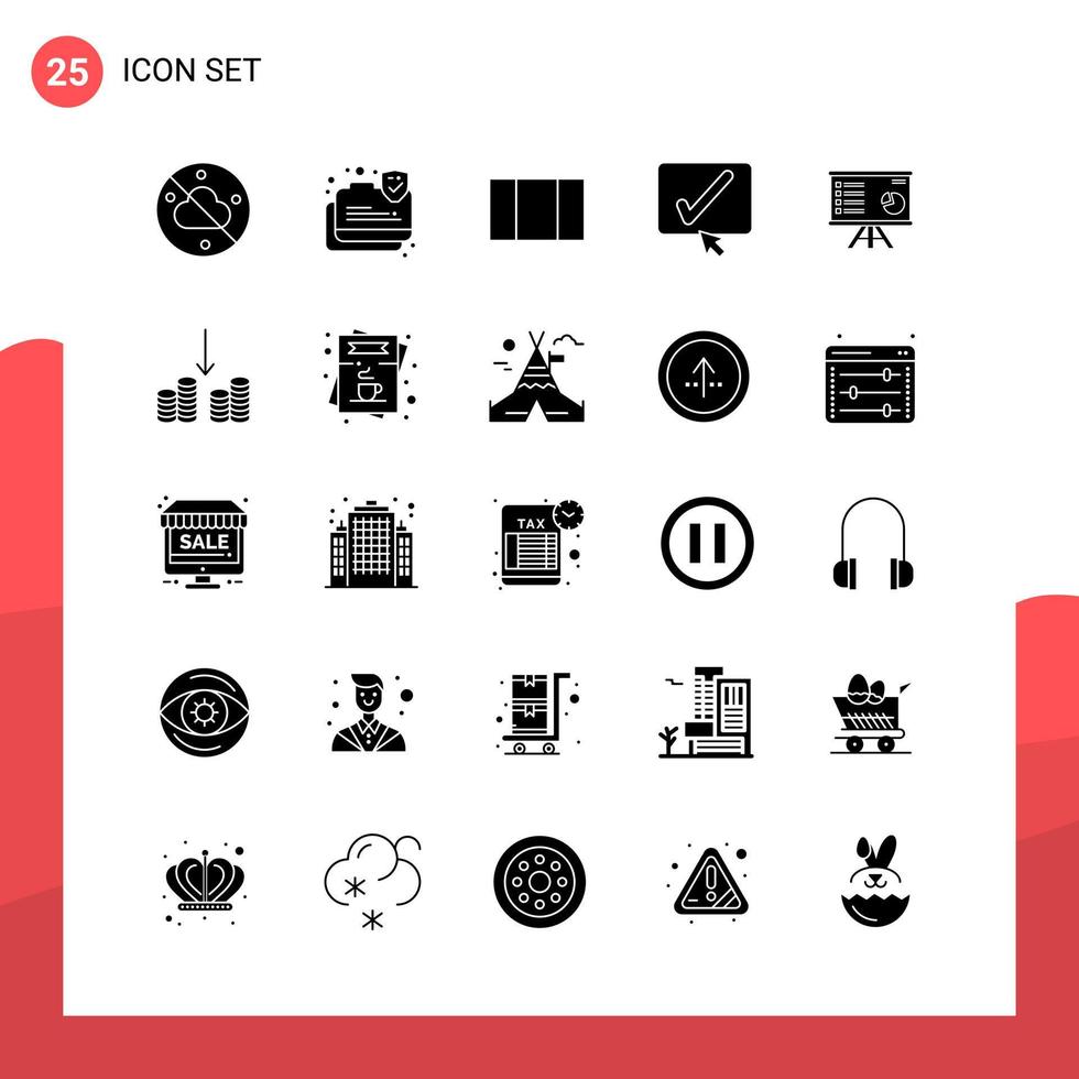 Pack of 25 Universal Glyph Icons for Print Media on White Background vector