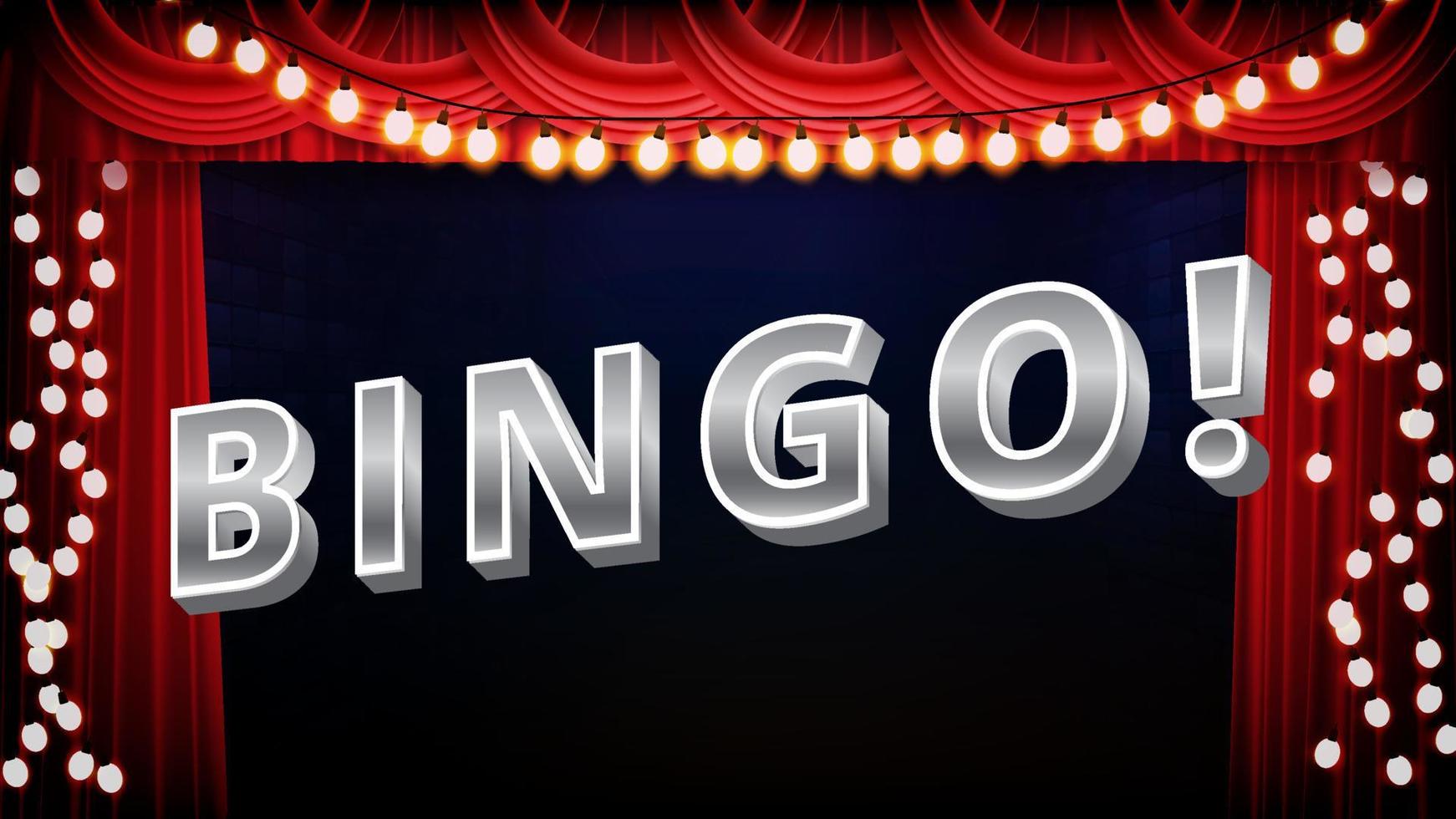 abstract background of bingo text sign with light bulbs and red stage vector