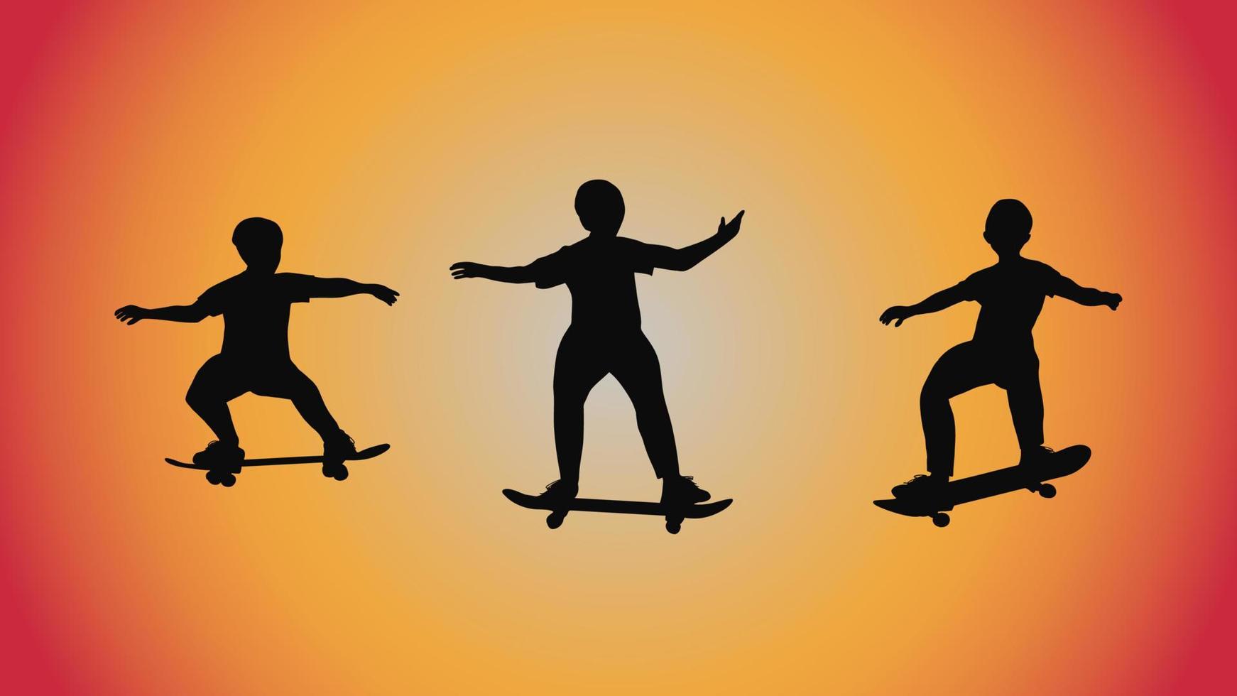 abstract background of silhouette skateboard pose move trick vector