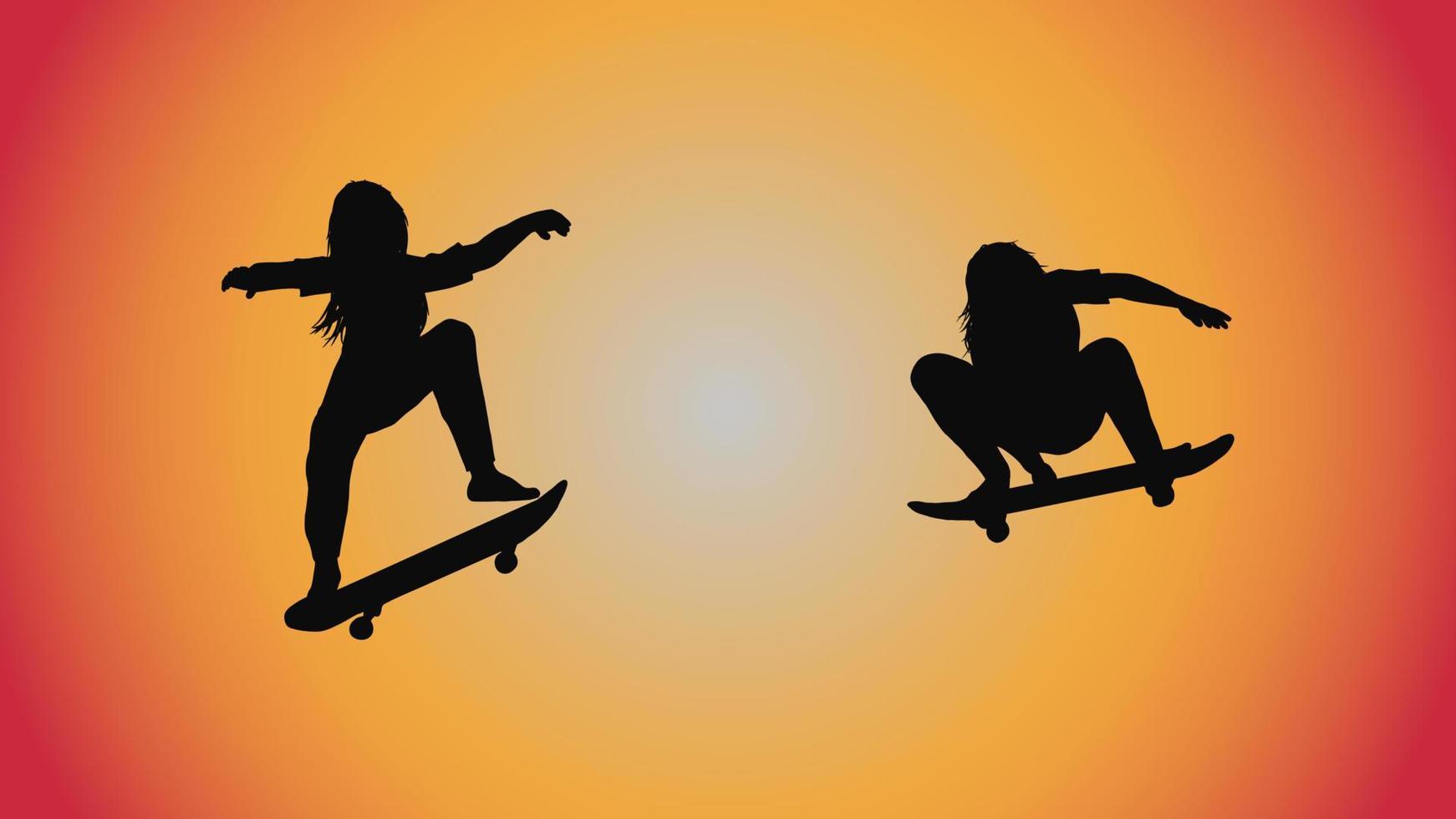 abstract background of silhouette woman skateboard pose vector