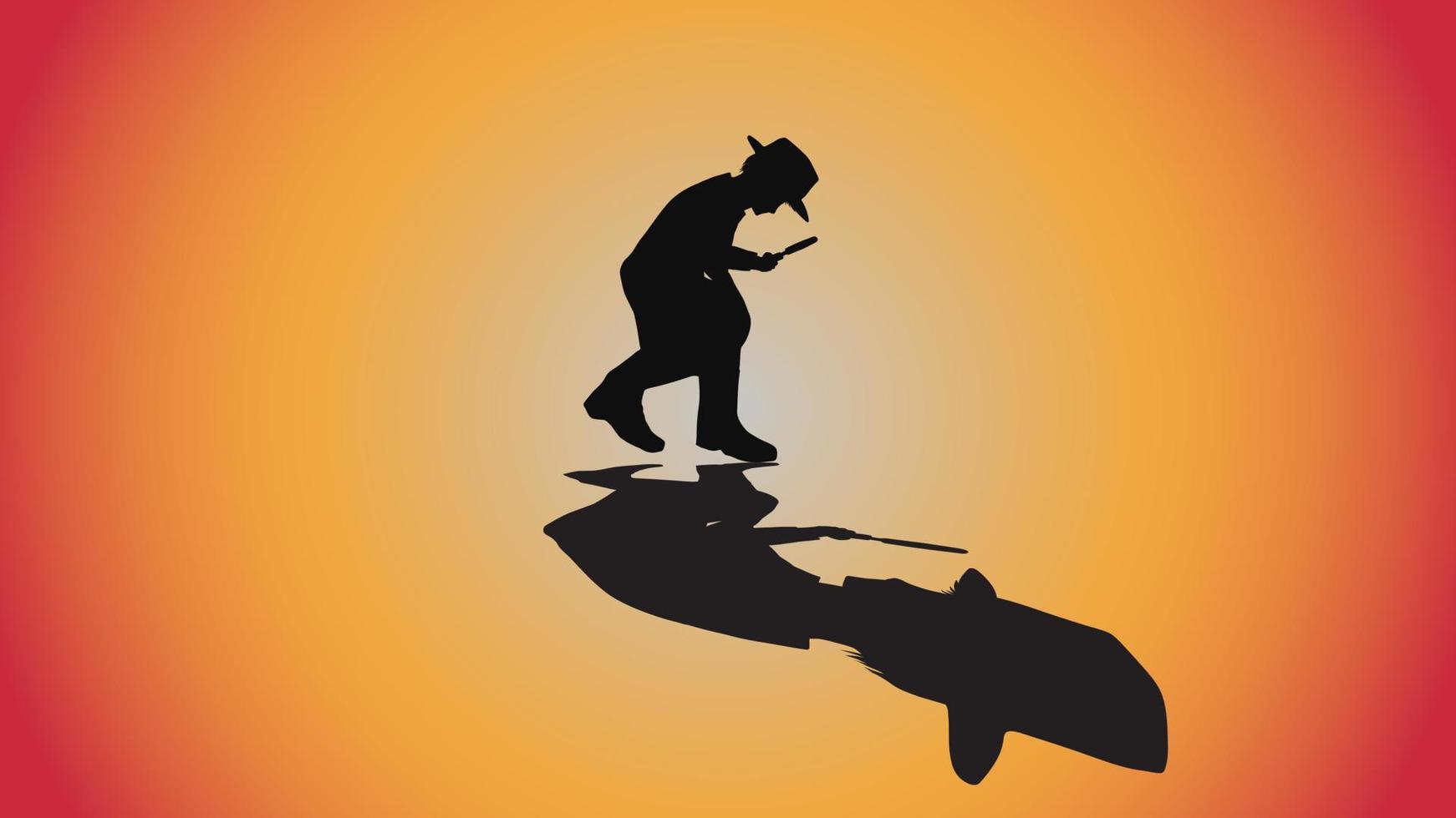 abstract background of silhouette detective investigate with magnifying glass and shadow vector