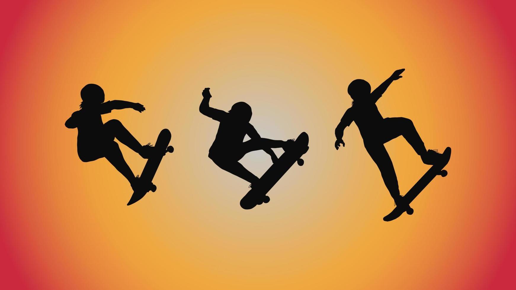 abstract background of silhouette skateboard pose move trick vector