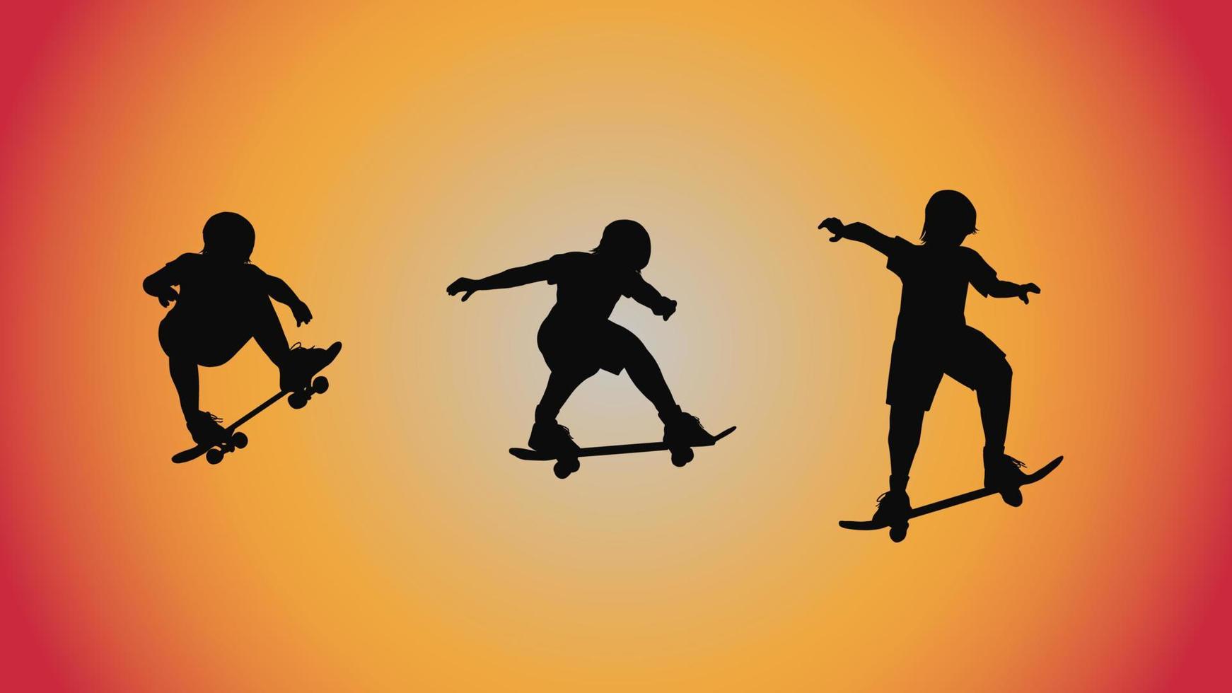 abstract background of silhouette skateboard pose move trick vector