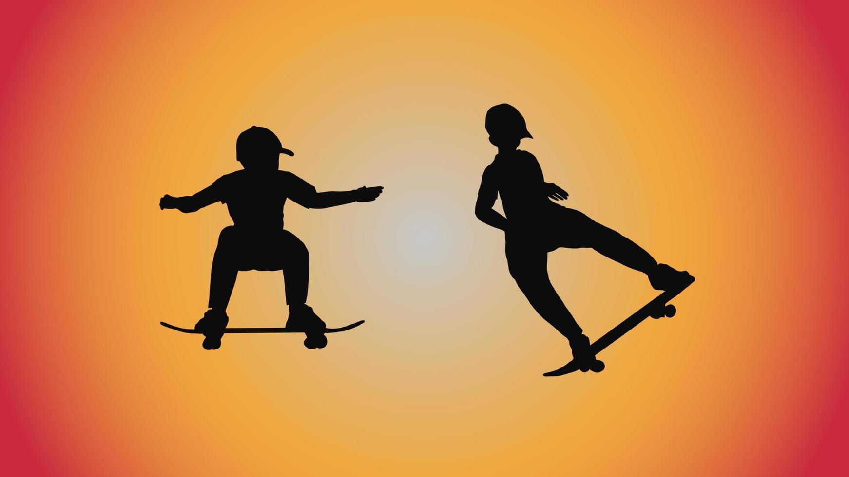 abstract background of silhouette skateboard pose move trick vector