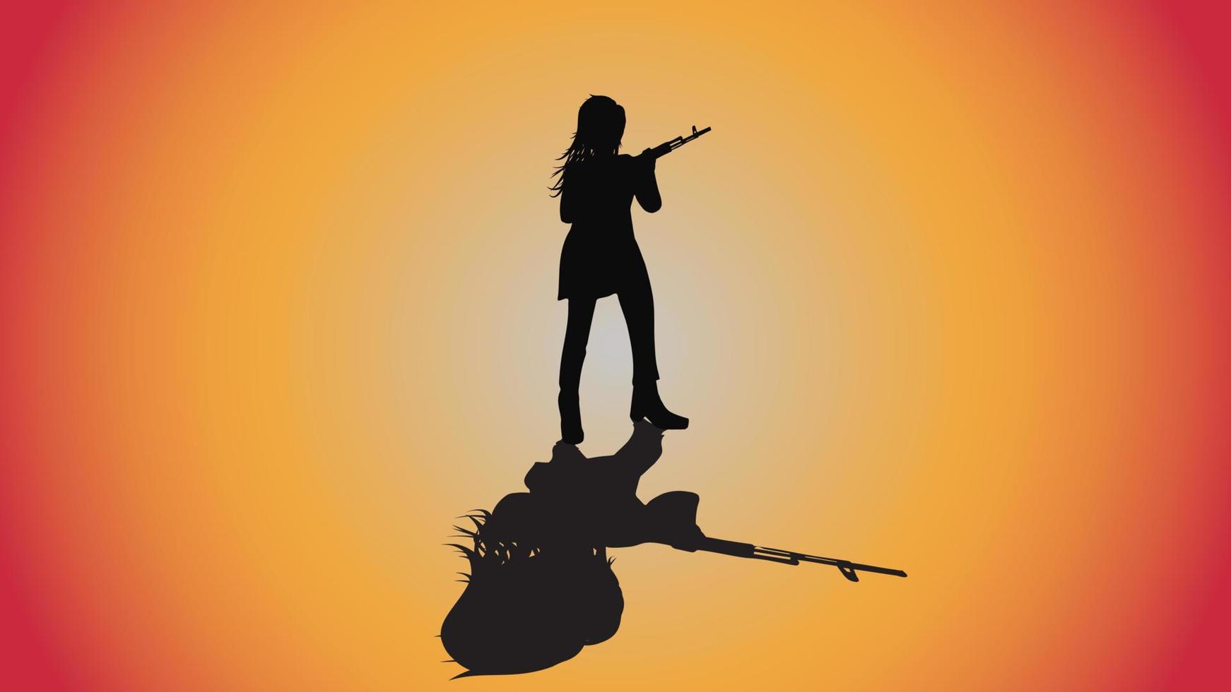 abstract background of silhouette woman with ak 47 gun pose vector