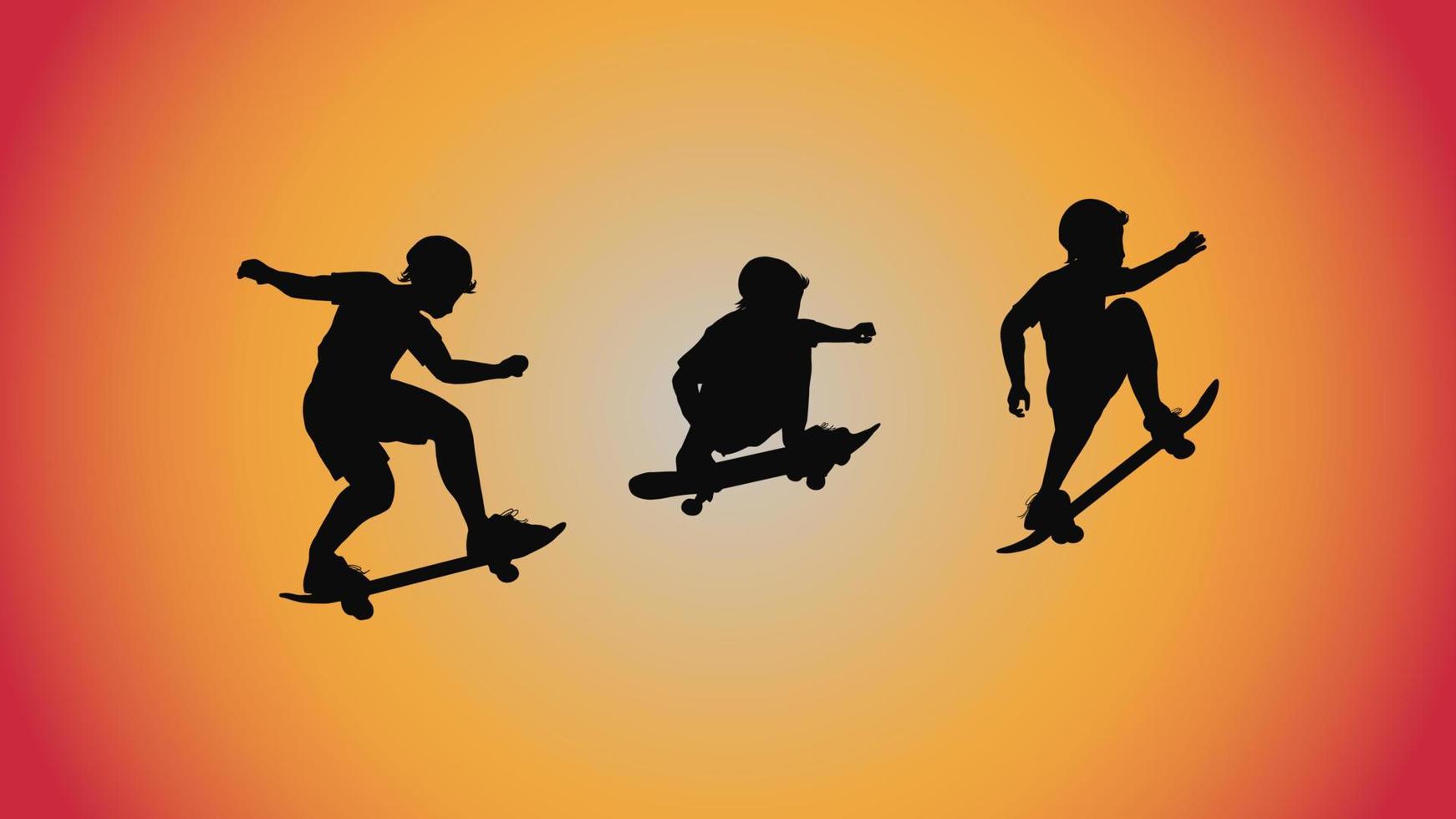 abstract background of silhouette skateboard pose move trick vector