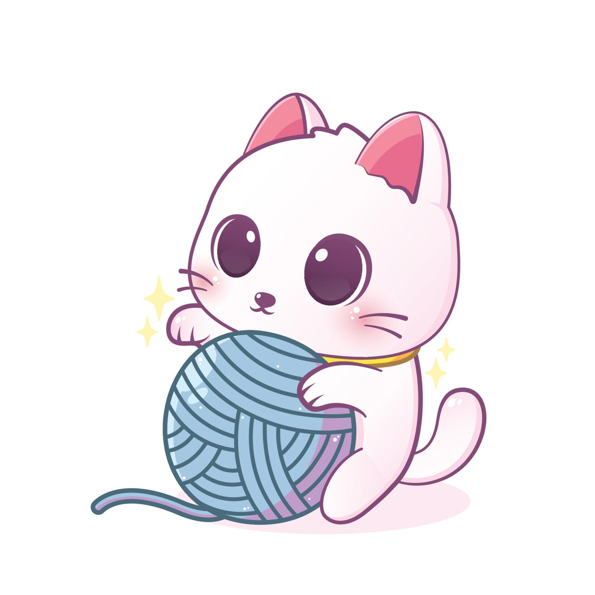 cute cat with big blue yarn ball 14773122 Vector Art at Vecteezy