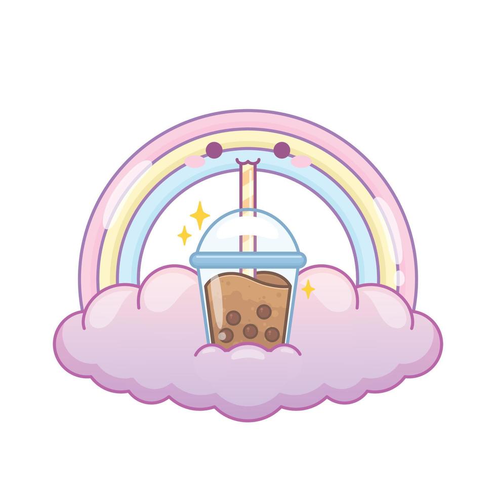 cute colorful rainbow drink a cup of boba vector