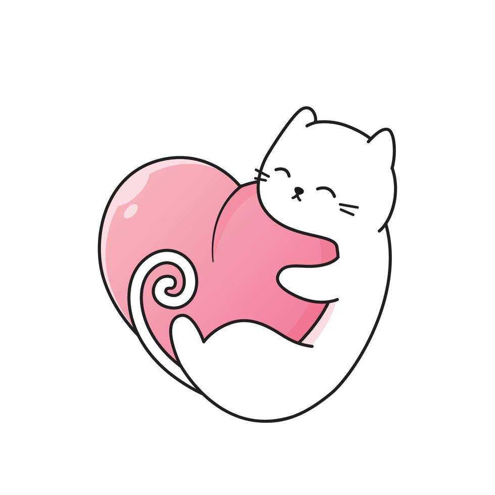 lindo gato con gran corazón rosa vector