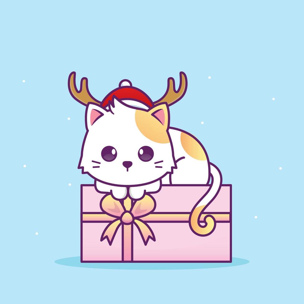 feliz navidad ilustración con lindo gato usar sombrero de santa vector