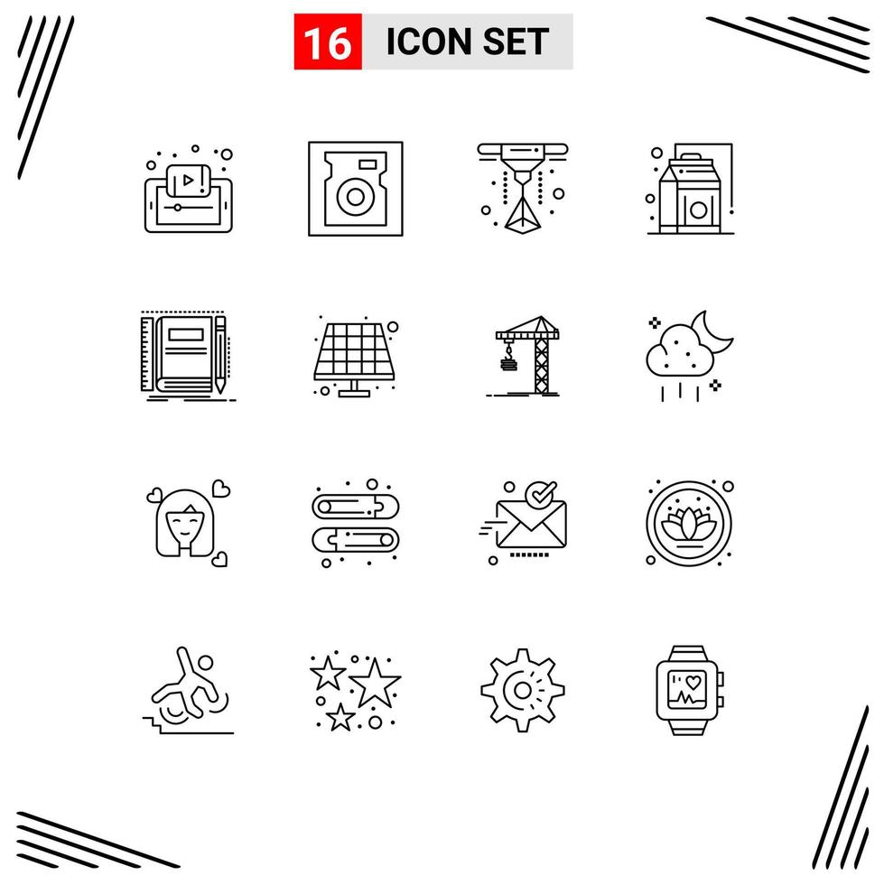 Universal Icon Symbols Group of 16 Modern Outlines of notepad book hard food grocery Editable Vector Design Elements