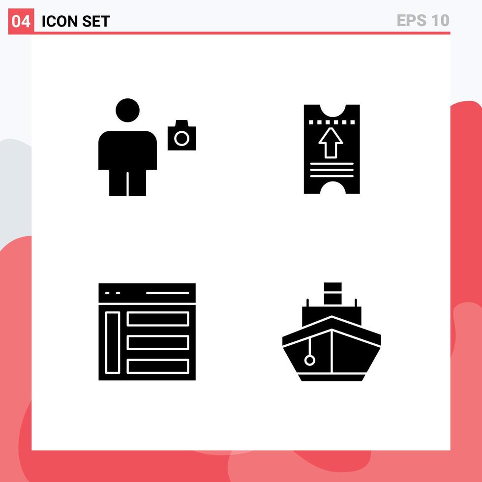 Group of 4 Solid Glyphs Signs and Symbols for avatar communication human pass left Editable Vector Design Elements