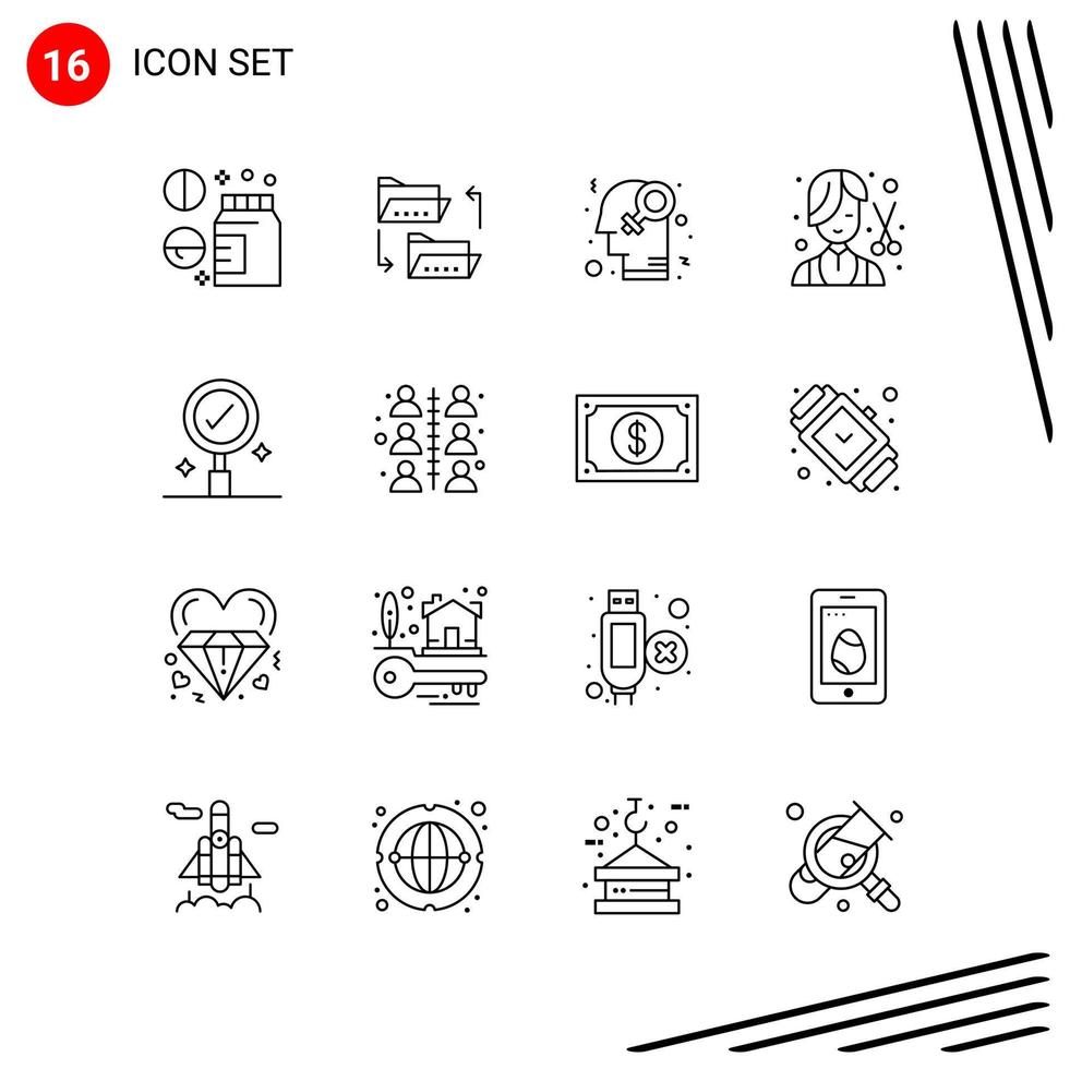 Collection of 16 Vector Icons in Line style Pixle Perfect Outline Symbols for Web and Mobile Line Icon Signs on White Background 16 Icons