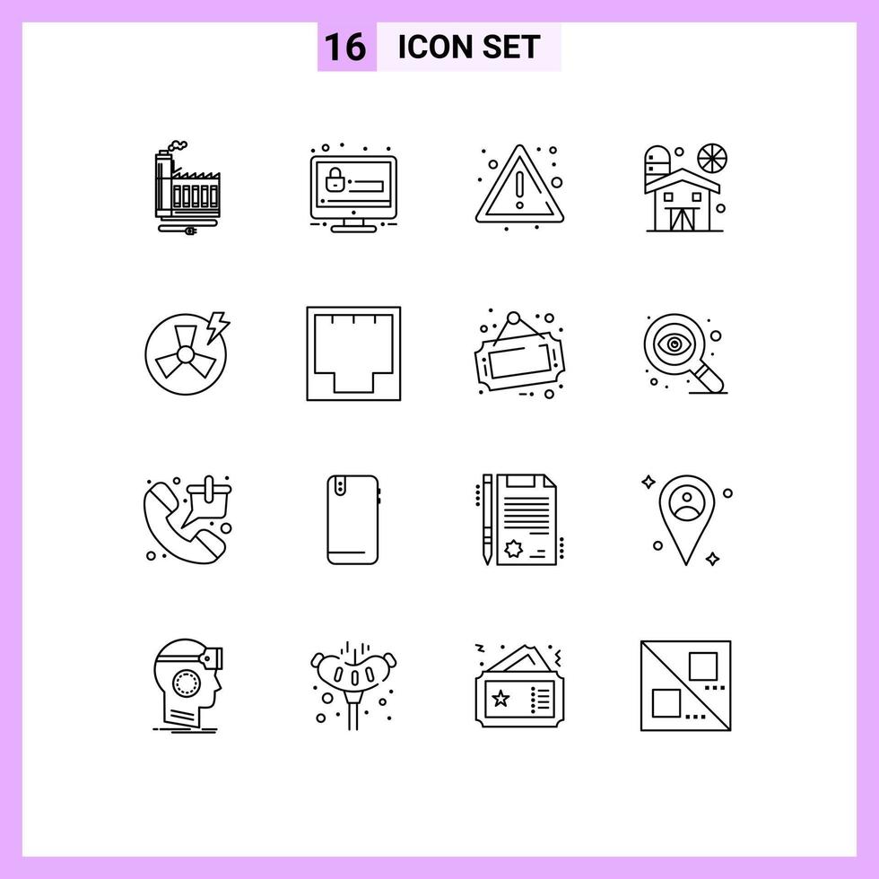 Modern Set of 16 Outlines and symbols such as fan farm security barn sign Editable Vector Design Elements