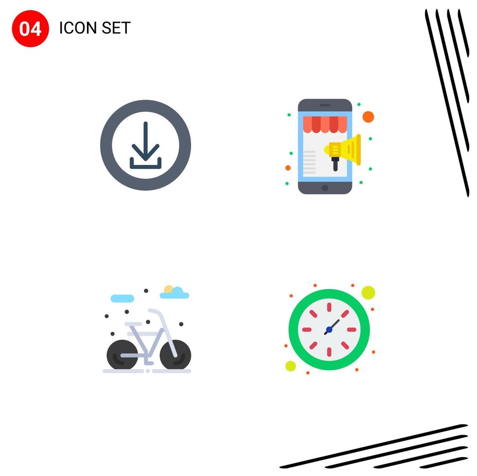 Set of 4 Vector Flat Icons on Grid for apps city store shop lifecycle Editable Vector Design Elements