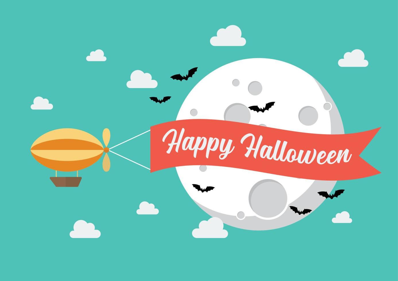 Airship pulls the banner with word HAPPY HALLOWEEN on it vector