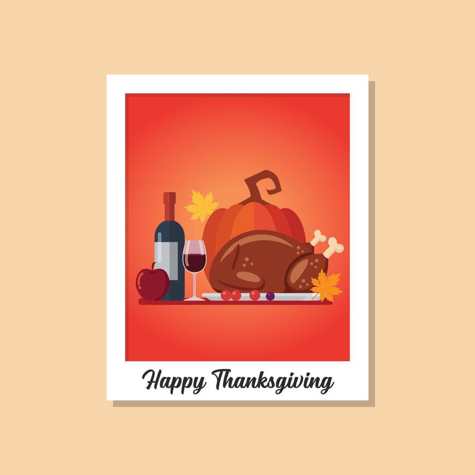 Thanksgiving dinner image on polaroid photo frame vector