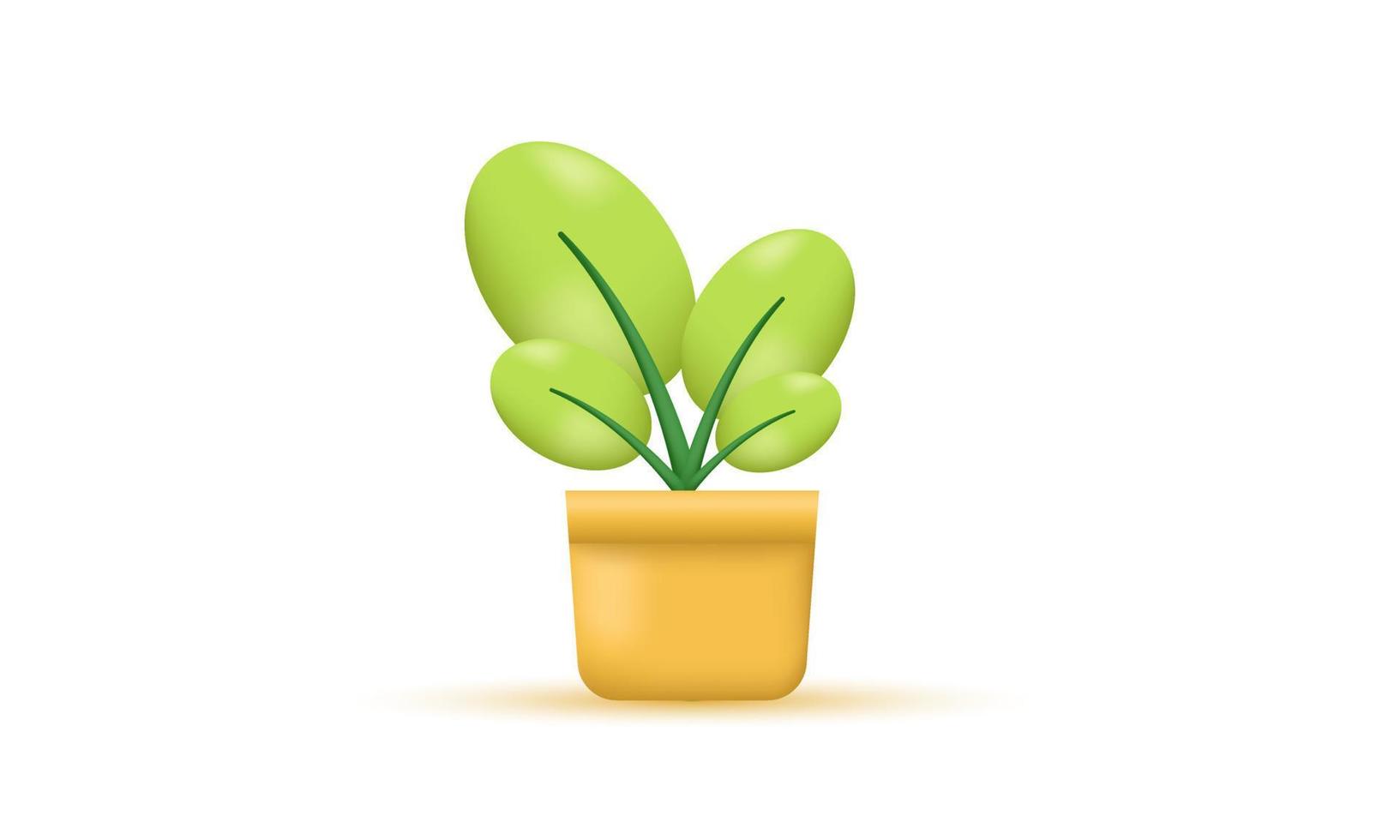 ilustración lindo icono 3d flor planta deja olla concepto de jardinería aislado en el fondo vector