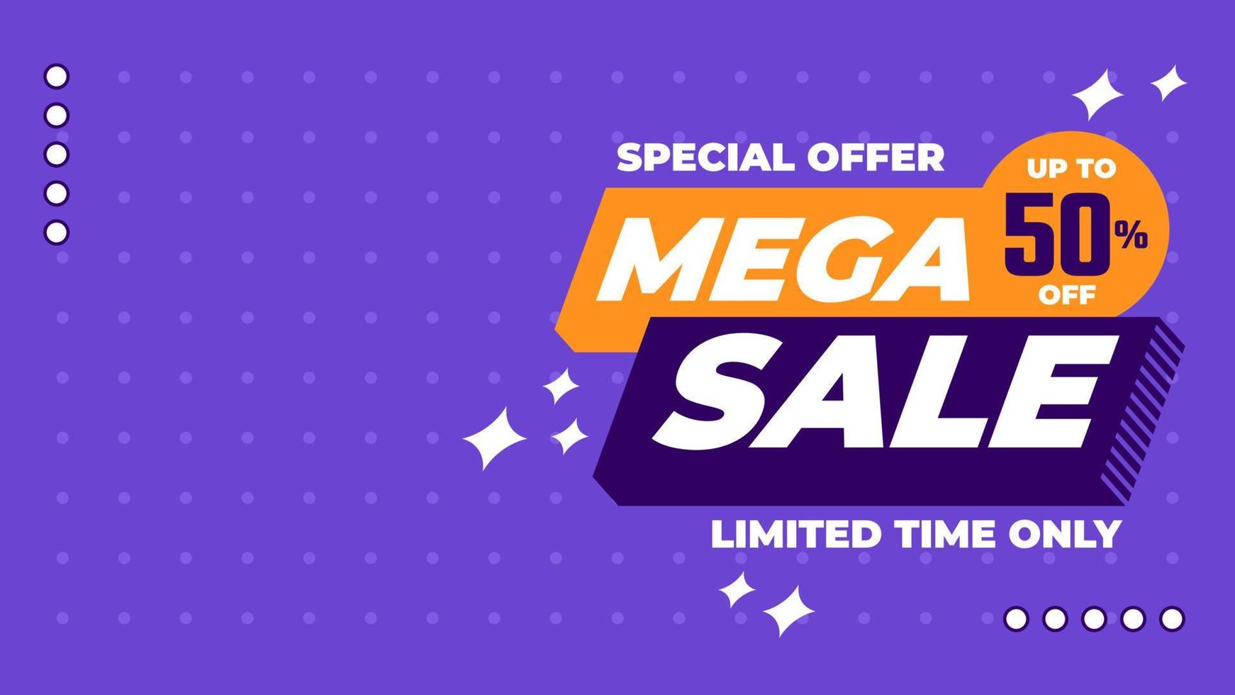 Mega sale banner design with flat retro style, trendy colorful background for media promotion social media post and web banner vector