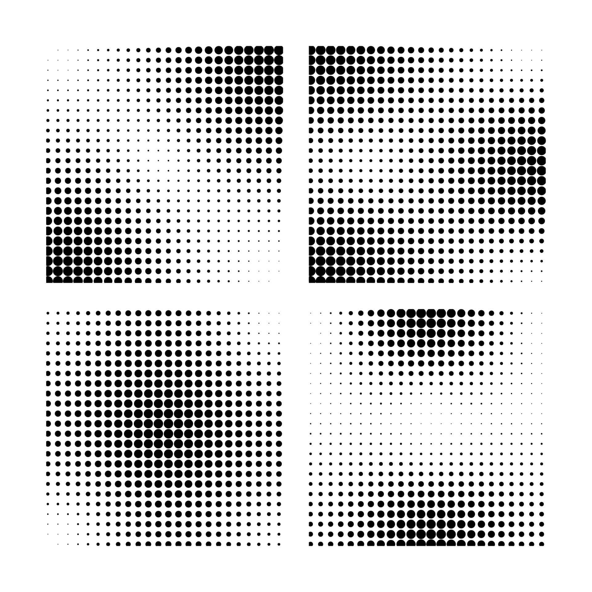 Halftone set vector illustration, black and white halftone effect