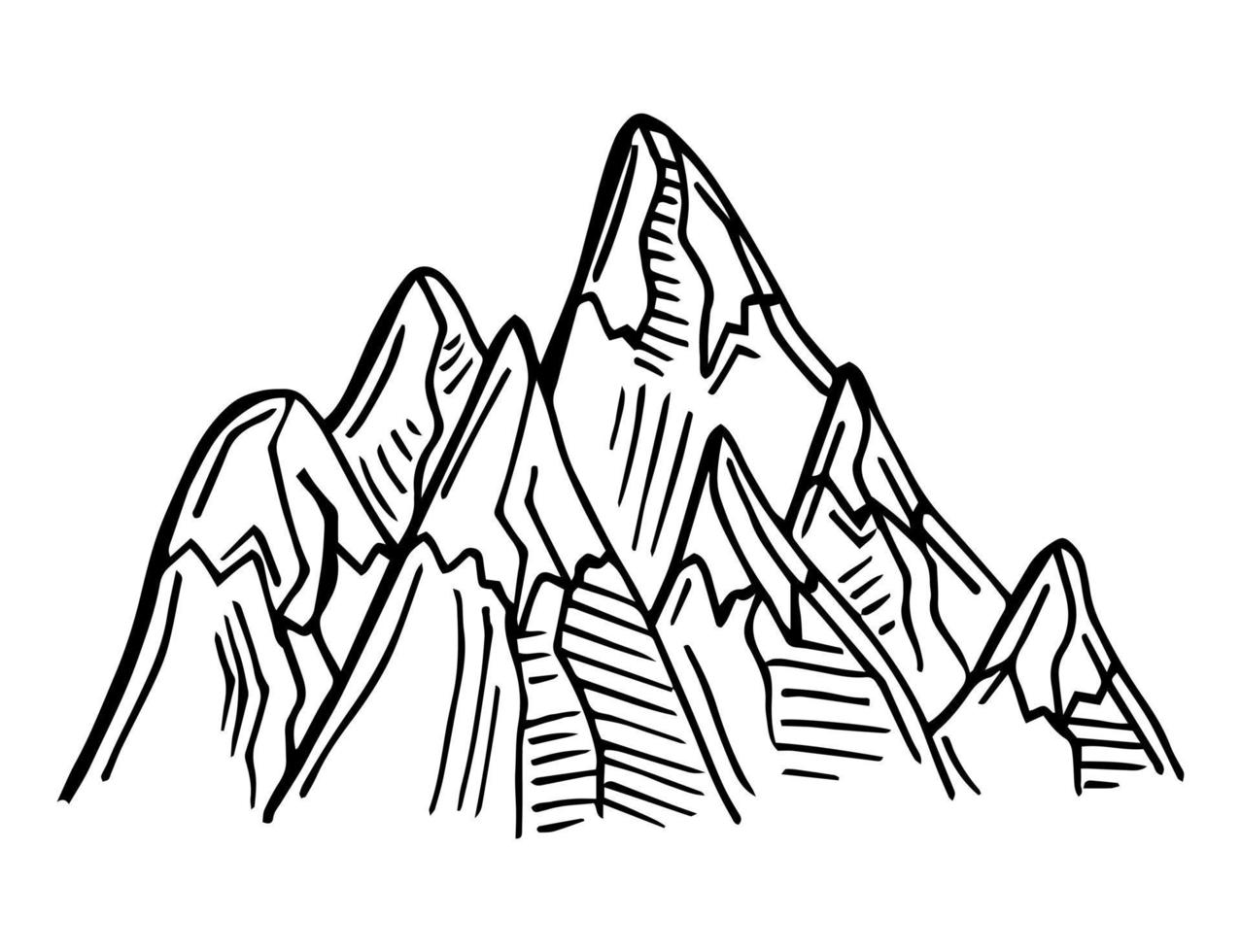 Mountain vector illustration, landscape mature silhouette element outdoor icon snow ice tops and decorative isolated camping travel climbing or hiking.