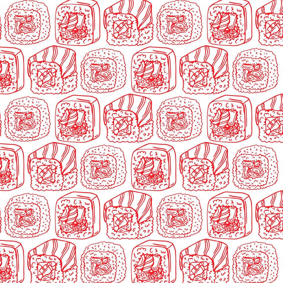 Pattern with japan red sushi isolated on white background. vector