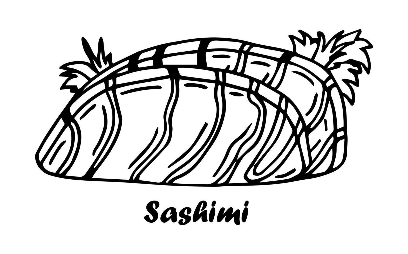 sashimi de salmón. ingrediente de la cocina japonesa. ilustración de vector de grabado de croquis dibujado a mano vintage.