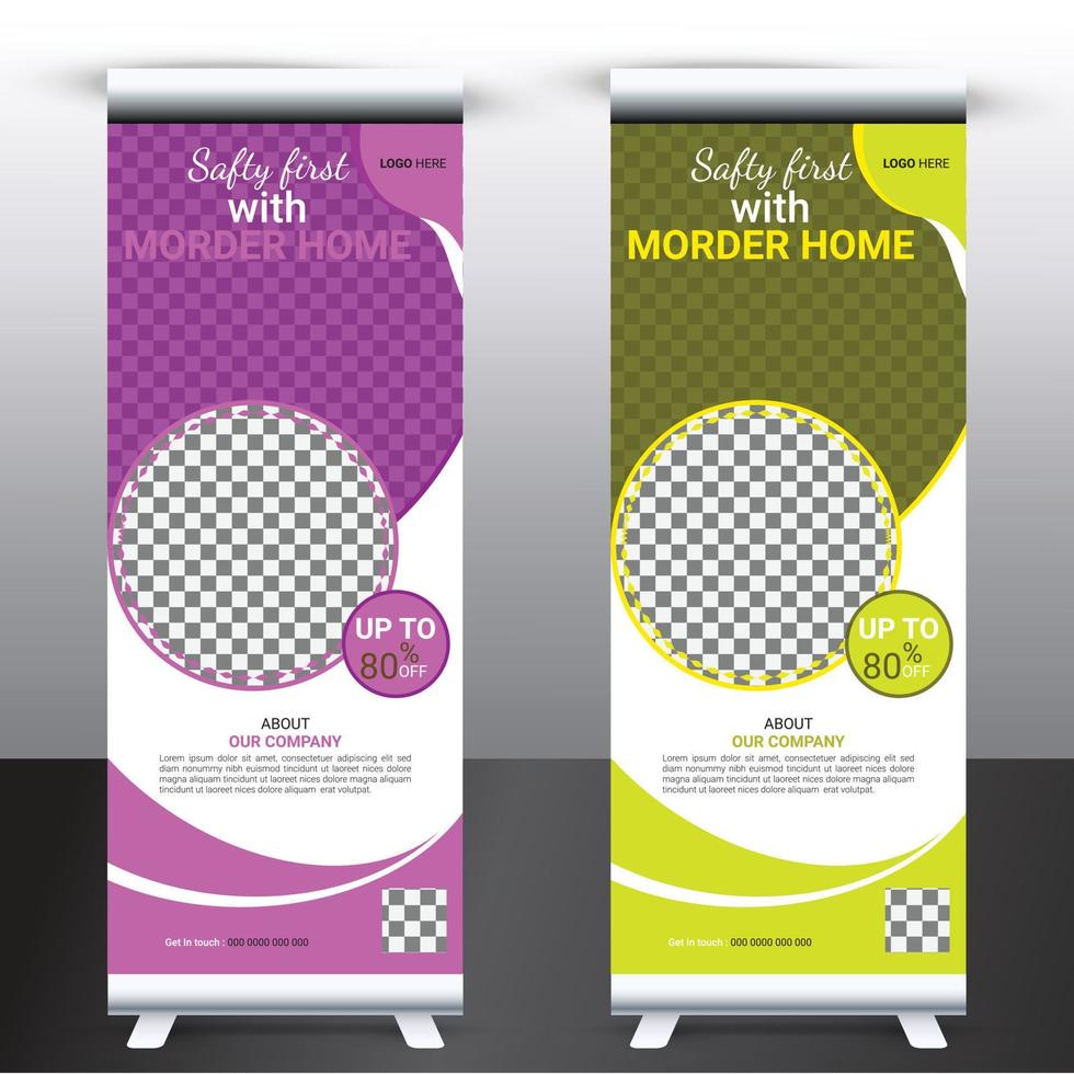 professional corporate business roll up banner or billboard, advertisement web stand ads design vector