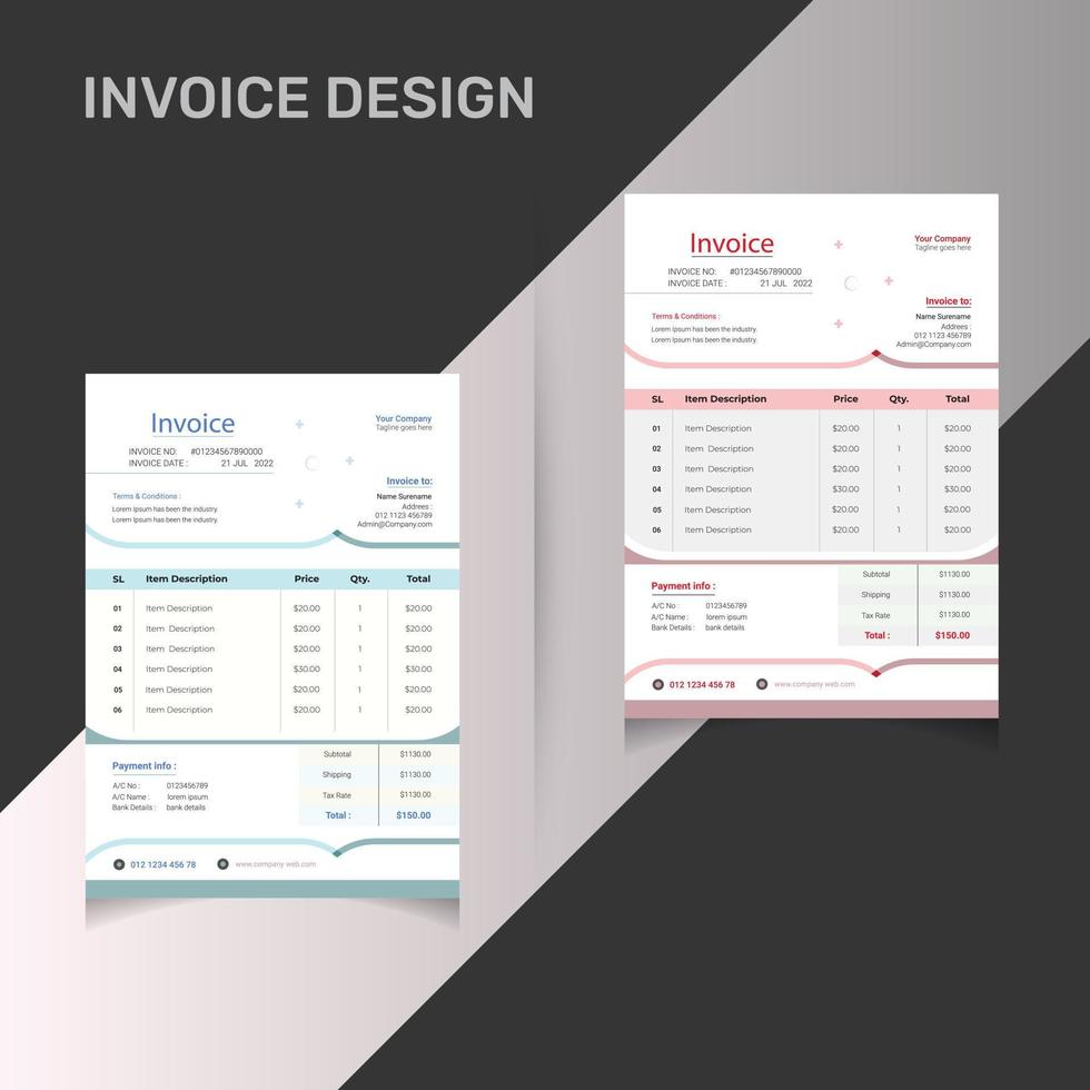 Every Business invoice, receipt, bills or Price sheet Design vector